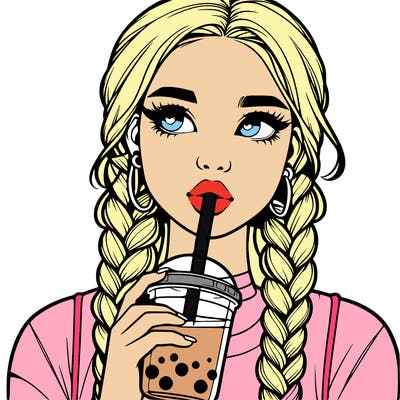 realistic girl with braided hair drinking boba