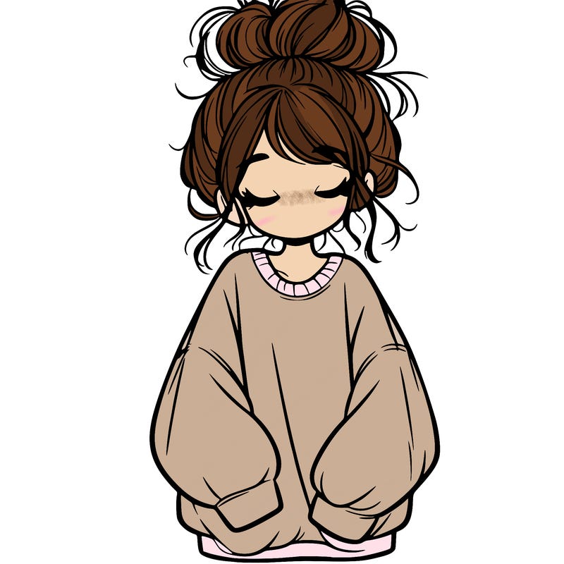 girl with baggy sweatshirt and messy bun