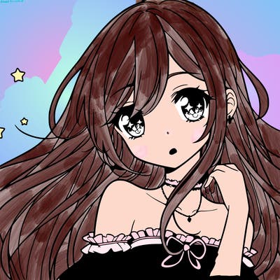 beautiful anime girl with long hair, very pretty eyes like star