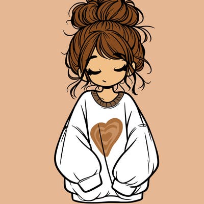 girl with baggy sweatshirt and messy bun