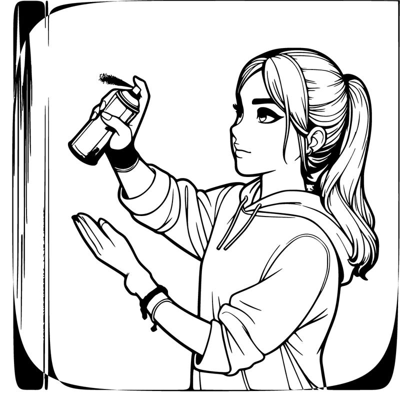 realistic teen girl spray painting a wall