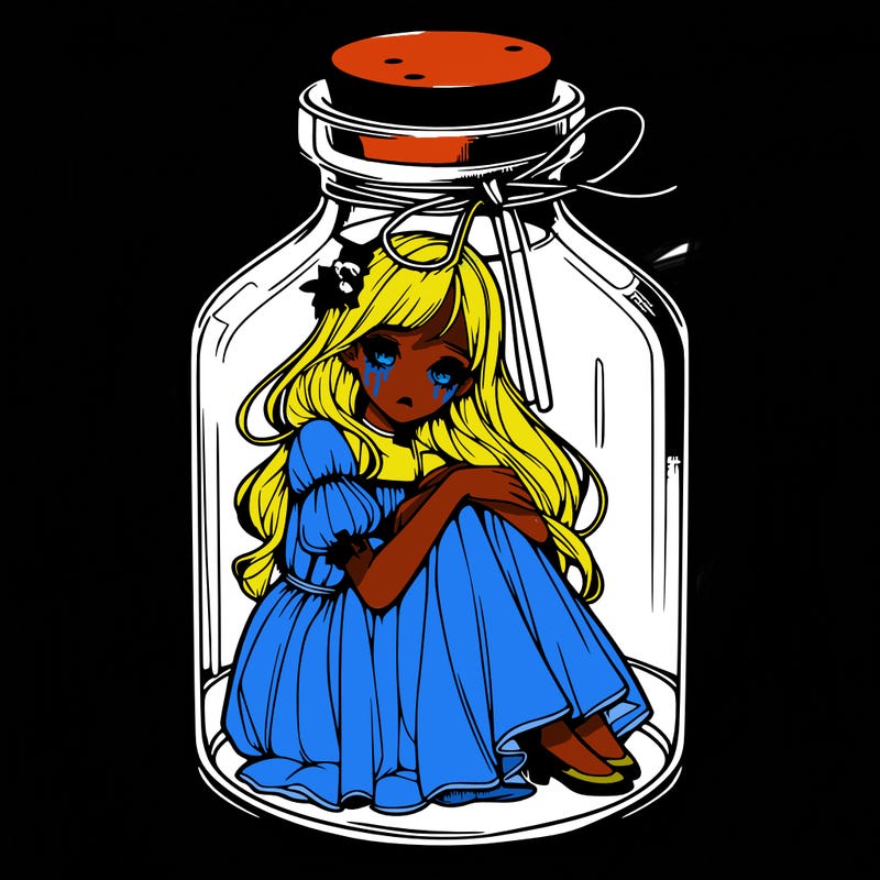 beautiful realistic girl trapped in bottle