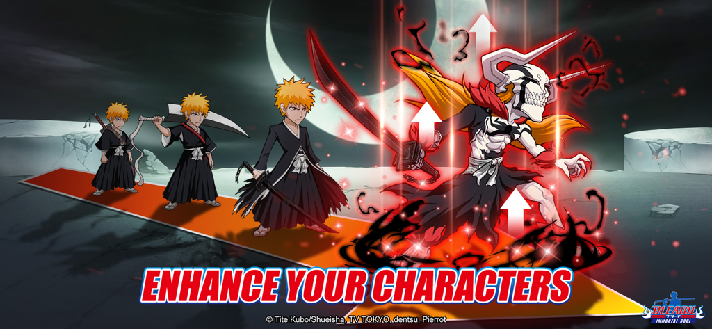 Evolution of Ichigo Kurosaki demonstrating character enhancement in Bleach Immortal Soul