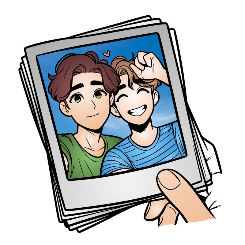 realistic, best friends taking a polaroid picture