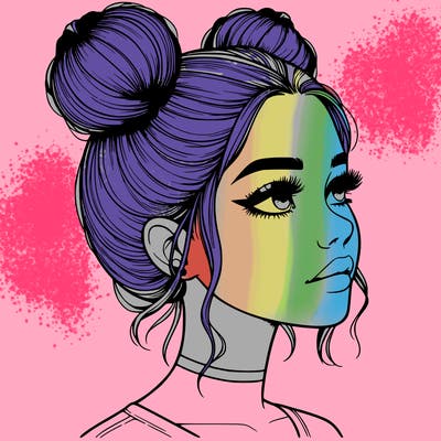 realistic girl with buns on the top of her head