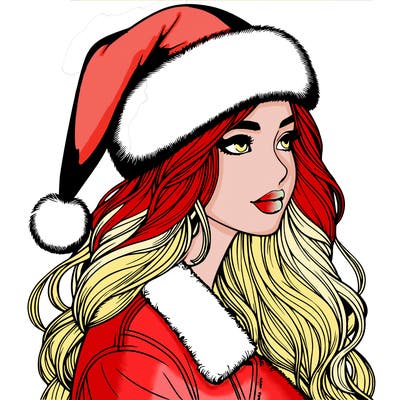 realistic girl in santa hat