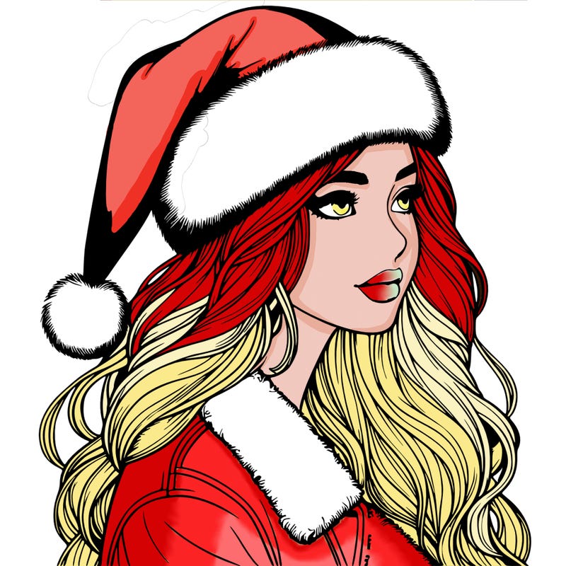 realistic girl in santa hat