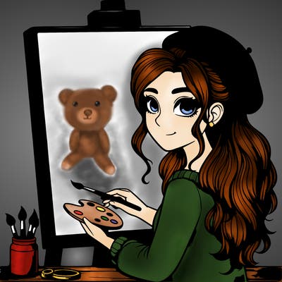 realistic girl artist painting a blank canvas