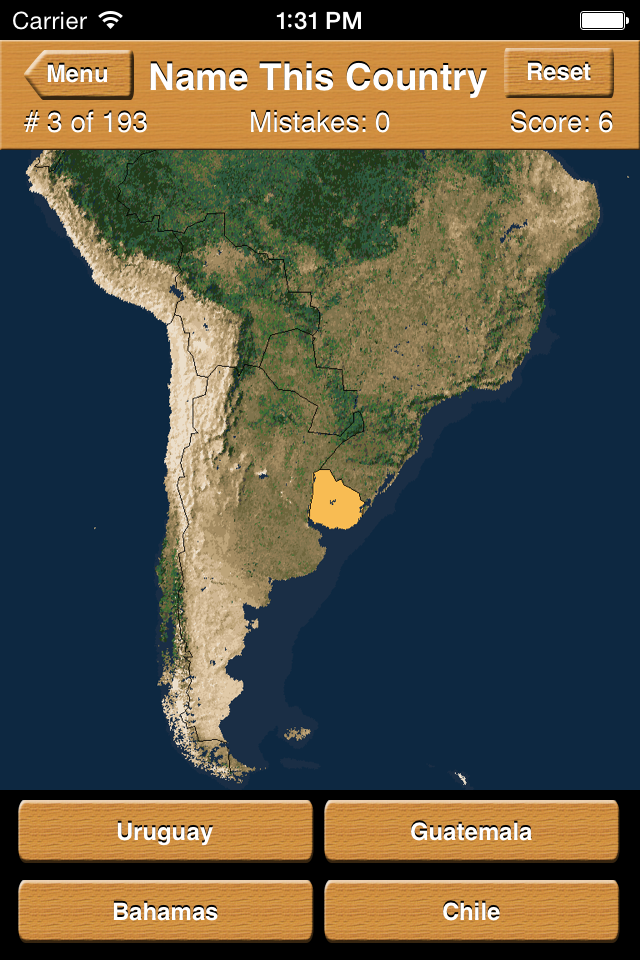 Name This Country - 南米地図にハイライトされた国を示す地理クイズゲームプレイ