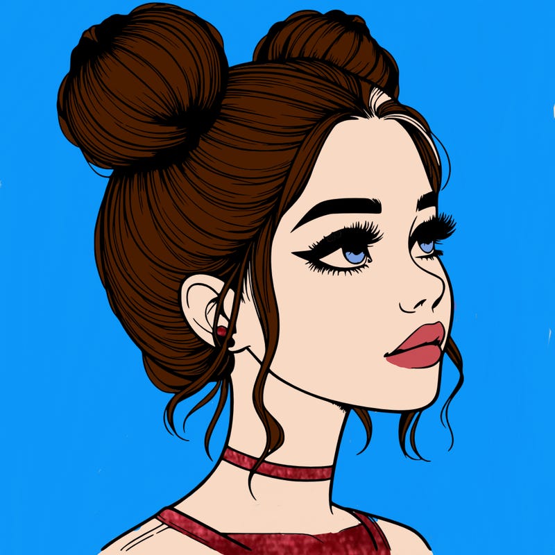 realistic girl with buns on the top of her head