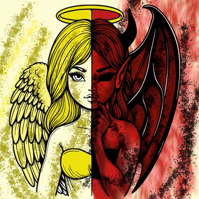 realistic angel half demon