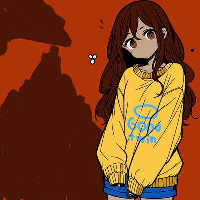 manga teen girl  in a sweater and baggy pants