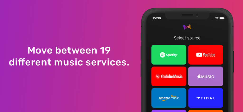 FreeYourMusic - Interface do aplicativo FreeYourMusic mostrando a seleção de fontes de música como Spotify e Apple Music para transferência de playlist