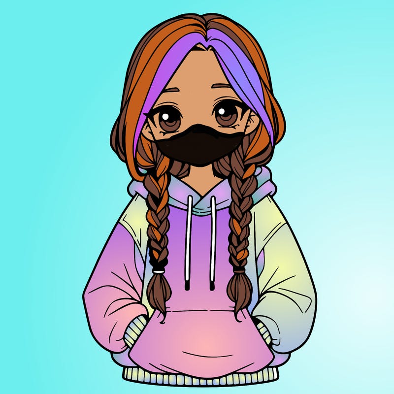 a realistic girl with a oversized hoodie and she has braids