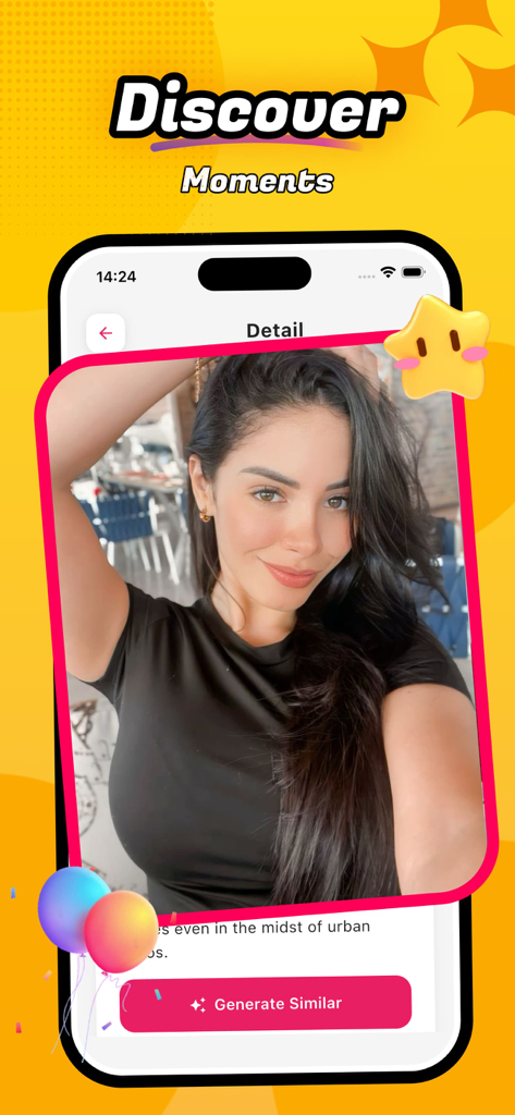 The Wiloo app interface showing a photo of a woman and the Discover Moments feature.