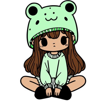 a girl wearing a frog hat and some frog socks