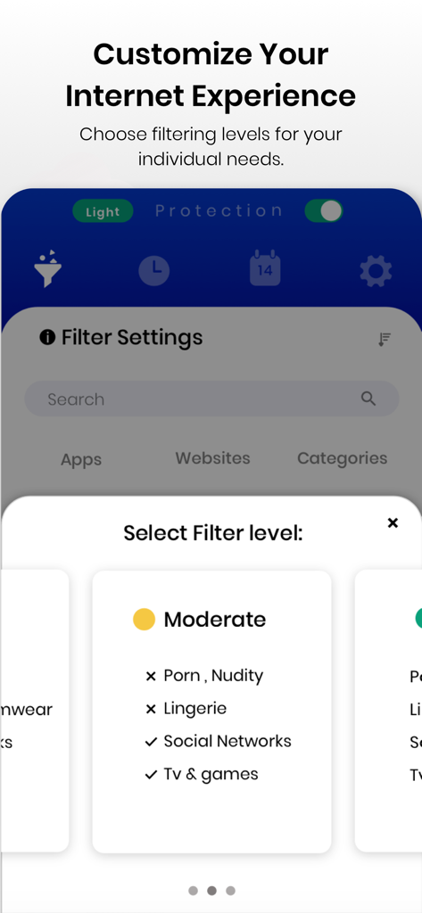 Parental Control Netspark - Parental Control Netspark app screen showing customizable internet filtering levels and content blocking options