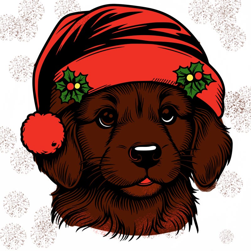 realistic dog wearing a santa hat