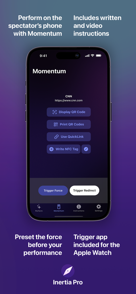 Inertia Pro - Inertia Pro app Momentum interface for performing magic on a spectators device.
