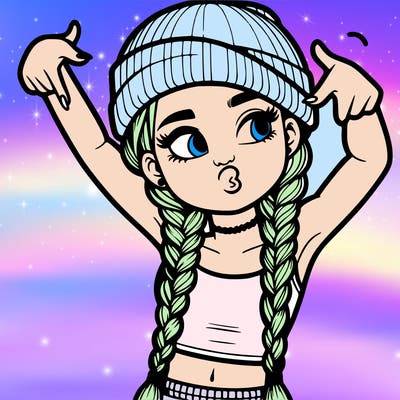realistic teenage girl with braids and a beanie and crop top doing 🫶🏼