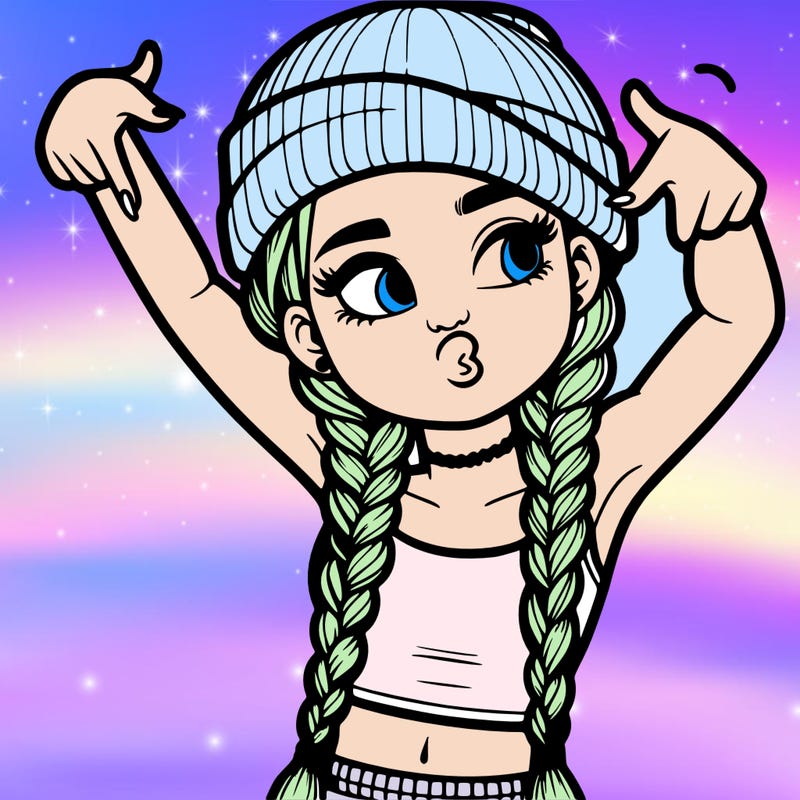 realistic teenage girl with braids and a beanie and crop top doing 🫶🏼