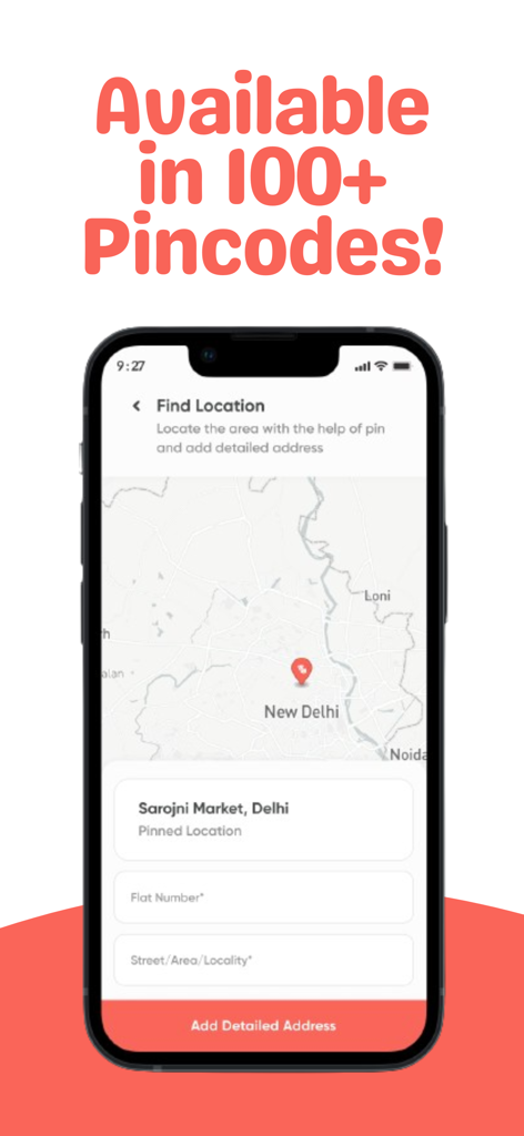 Woofly - Doorstep Grooming App - Pantalla de selección de ubicación de la aplicación Woofly mostrando el mapa y la disponibilidad de códigos postales