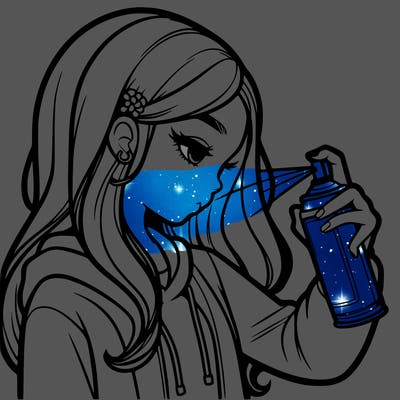 a realistic girl spray painting