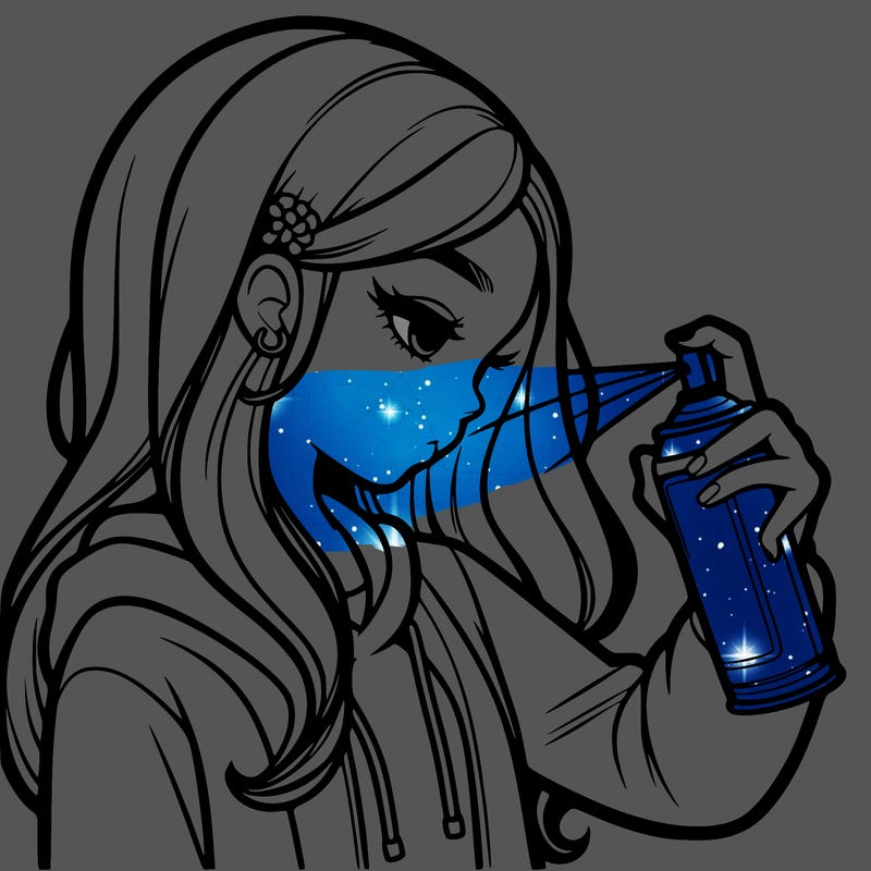 a realistic girl spray painting