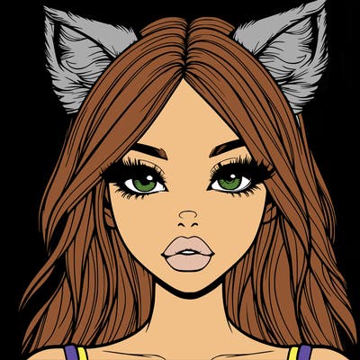 realistic girl with fox ears and realistic lips