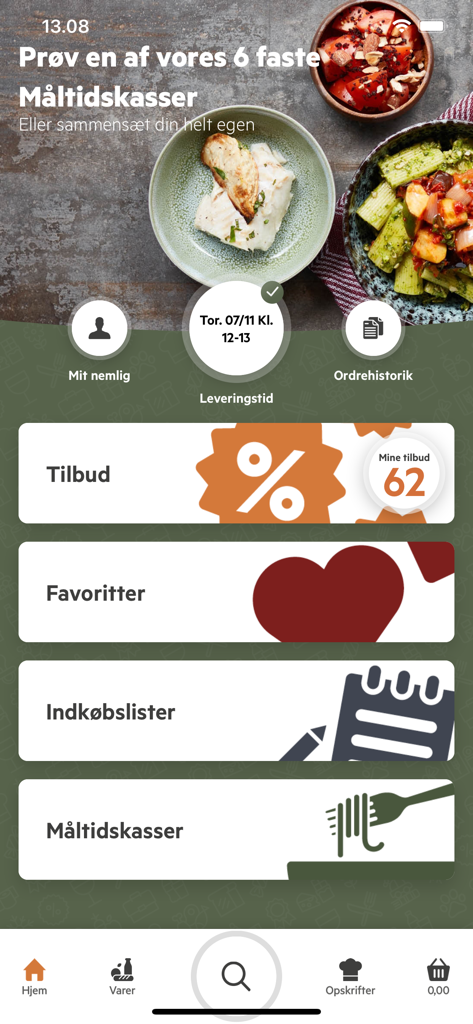 nemlig - Nemlig mobile app home screen showing grocery delivery and meal kit options