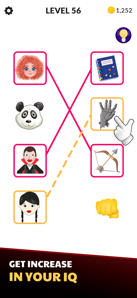 Pantalla de juego de Rompecabezas de Emojis de Películas que muestra personajes de películas combinándose con elementos relacionados