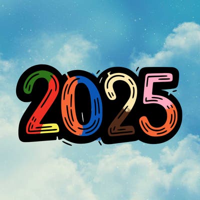 one line scrawled numbers sketch design “2025”