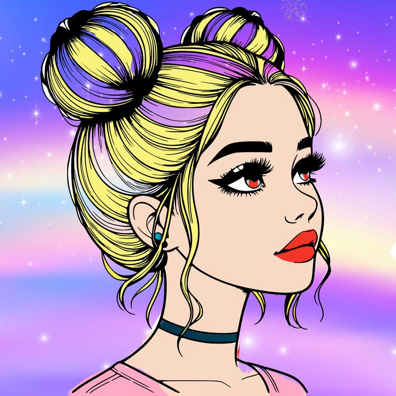 realistic girl with buns on the top of her head