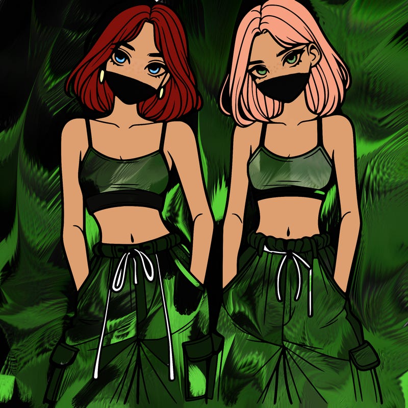 two girls with crop top with baggy pants