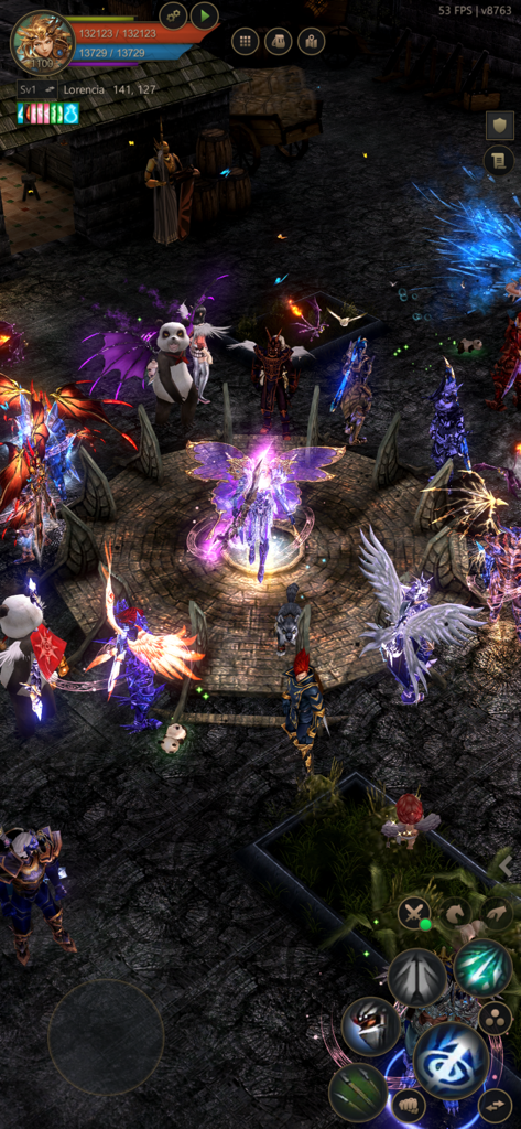 MEGAMU - Several armored characters with glowing wings in the MEGAMU mobile MMORPG