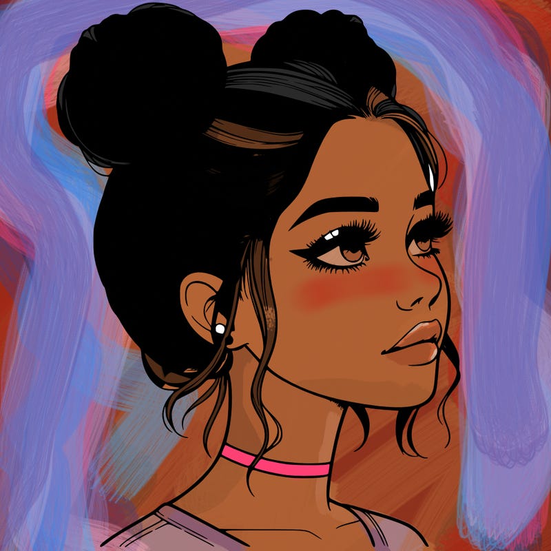 realistic girl with buns on the top of her head