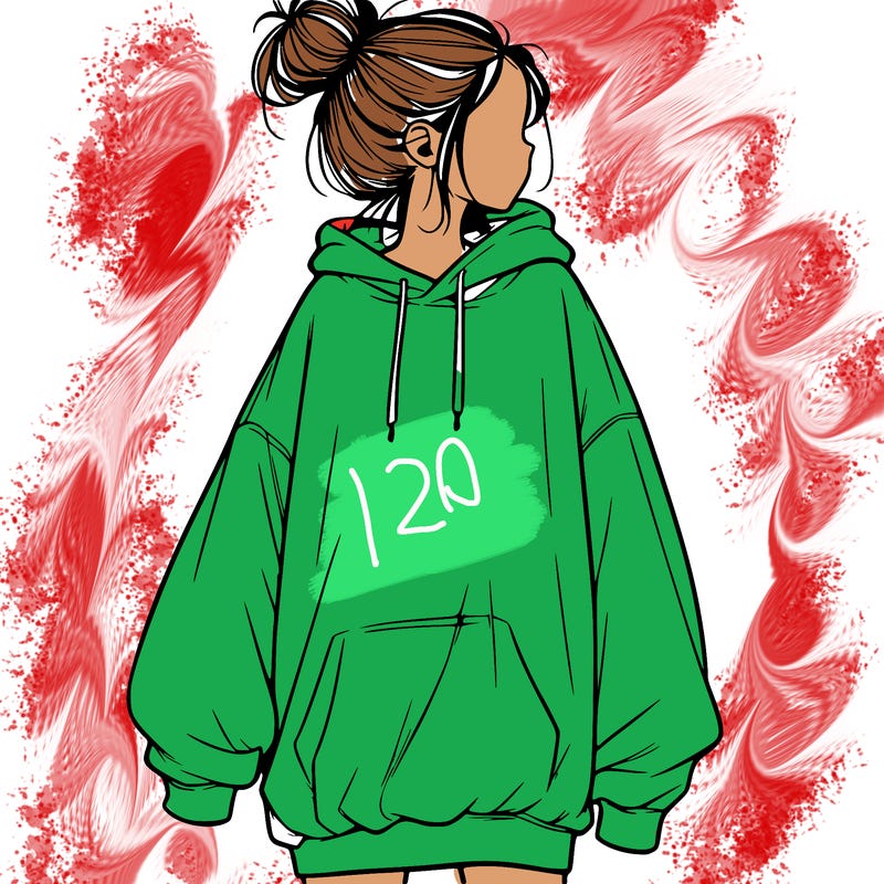 realistic girl with a oversized sweatshirt on and a bun