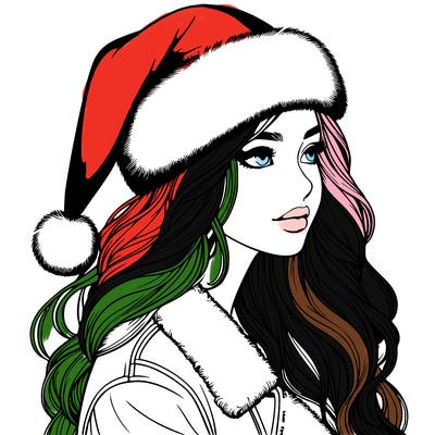 realistic girl in santa hat