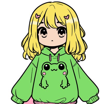 girl wearing frogging sweatshirt
