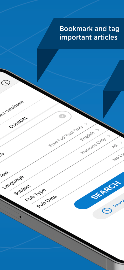 Prime: PubMed Journals & Tools - Search screen of the Prime PubMed app showing advanced filters for medical journal articles