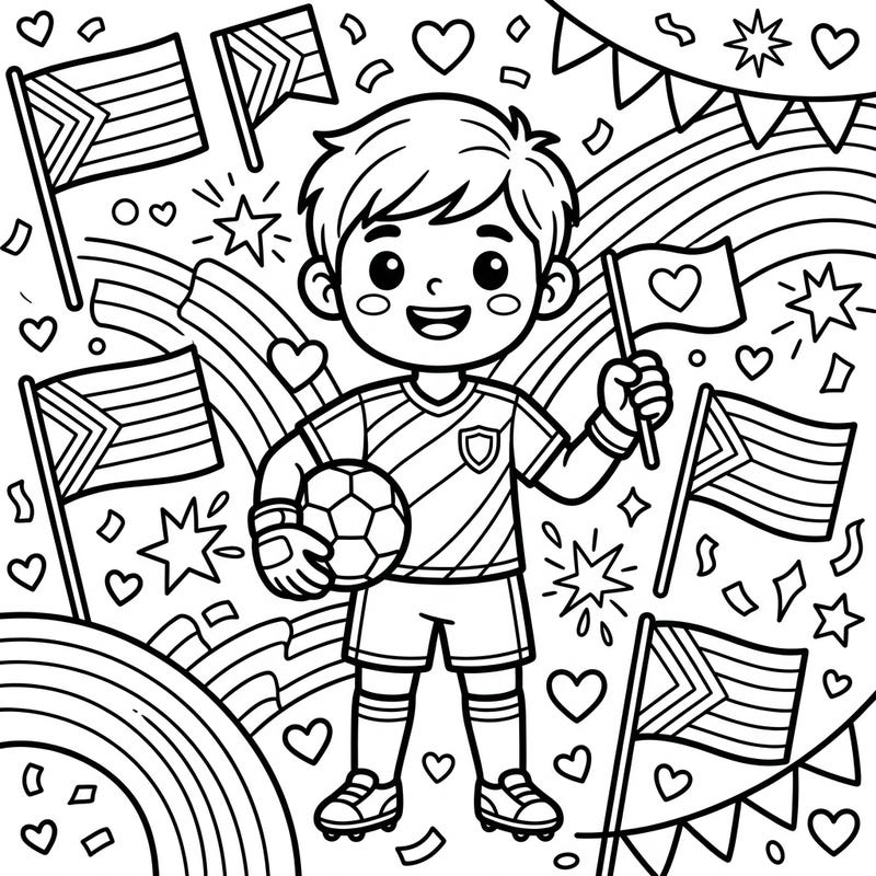 Dive into the joyful spirit of Pride Month with this super cute Kawaii goalkeeper coloring page! Celebrate diversity and sportsmanship by bringing vibrant colors to this adorable soccer hero amidst rainbows and flags.