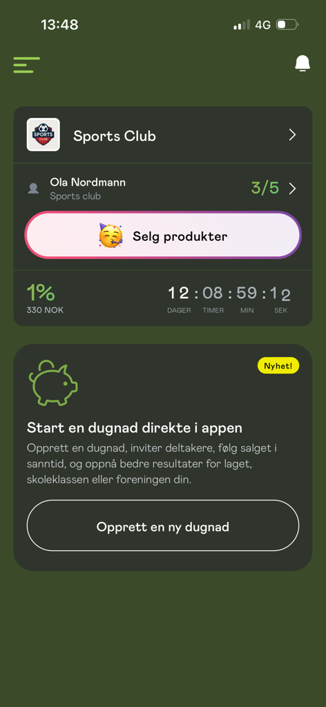 Bambusa - Mobile app interface showing fundraising progress for a sports club.