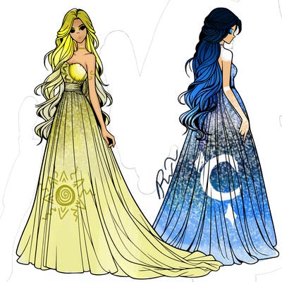 realistic woman with long flowing dress