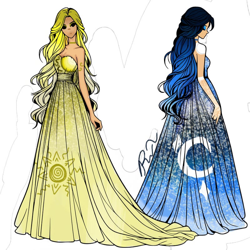 realistic woman with long flowing dress