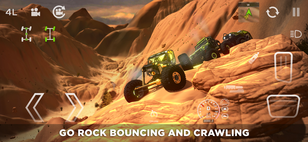 4x4 Mania - Multiple off road trucks rock crawling on a rocky desert mountain