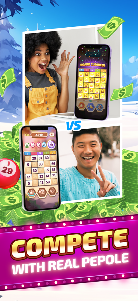 Big Cash Bingo™:Win Real Money - Two players competing head-to-head in Big Cash Bingo for real money prizes.
