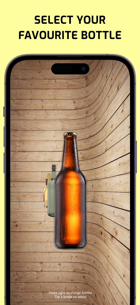 Truth or Dare 2 • Party Game - Truth or Dare 2 app screen showing customizable bottle options for the spin the bottle game mode on a wooden background