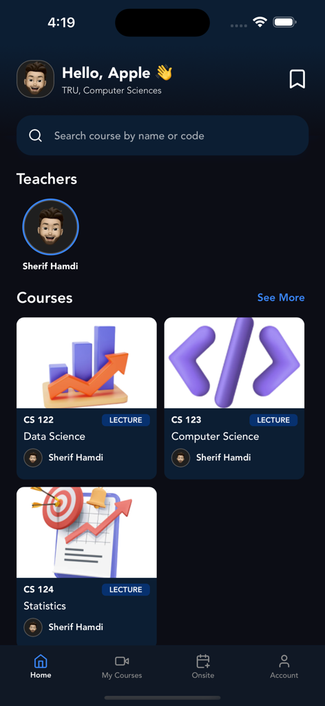 Triple AAA app home screen displaying courses for Data Science and Computer Science