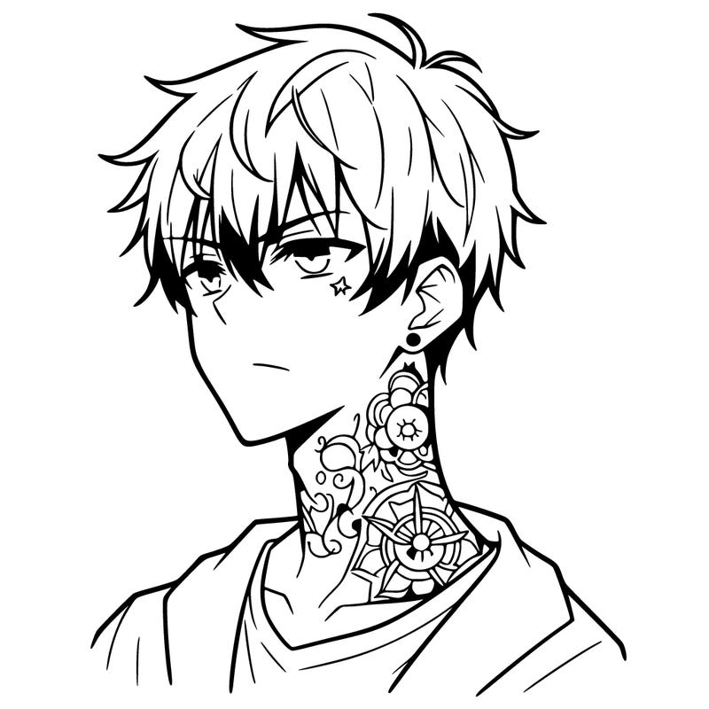 anime boy with neck tattoos