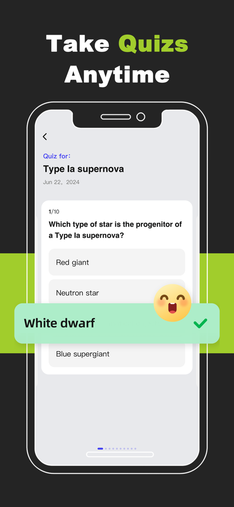 Quiz AI: Homework Helper - A mobile phone displaying an interactive science quiz on the Quiz AI app with the correct answer highlighted